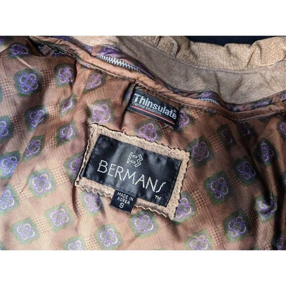 Vintage 80s Berman's Leather Jacket Cropped Vest Front Brown Moto Suede Size S - Picture 15 of 15